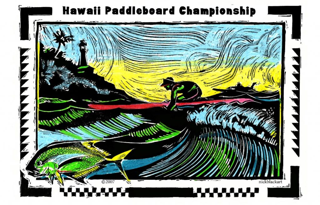 nick-black-art-colorized-paddleboard-championship-art-1